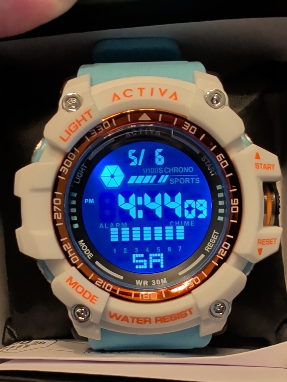 Activa Digital Sport Watch in Light Blue and White Acw8020-008